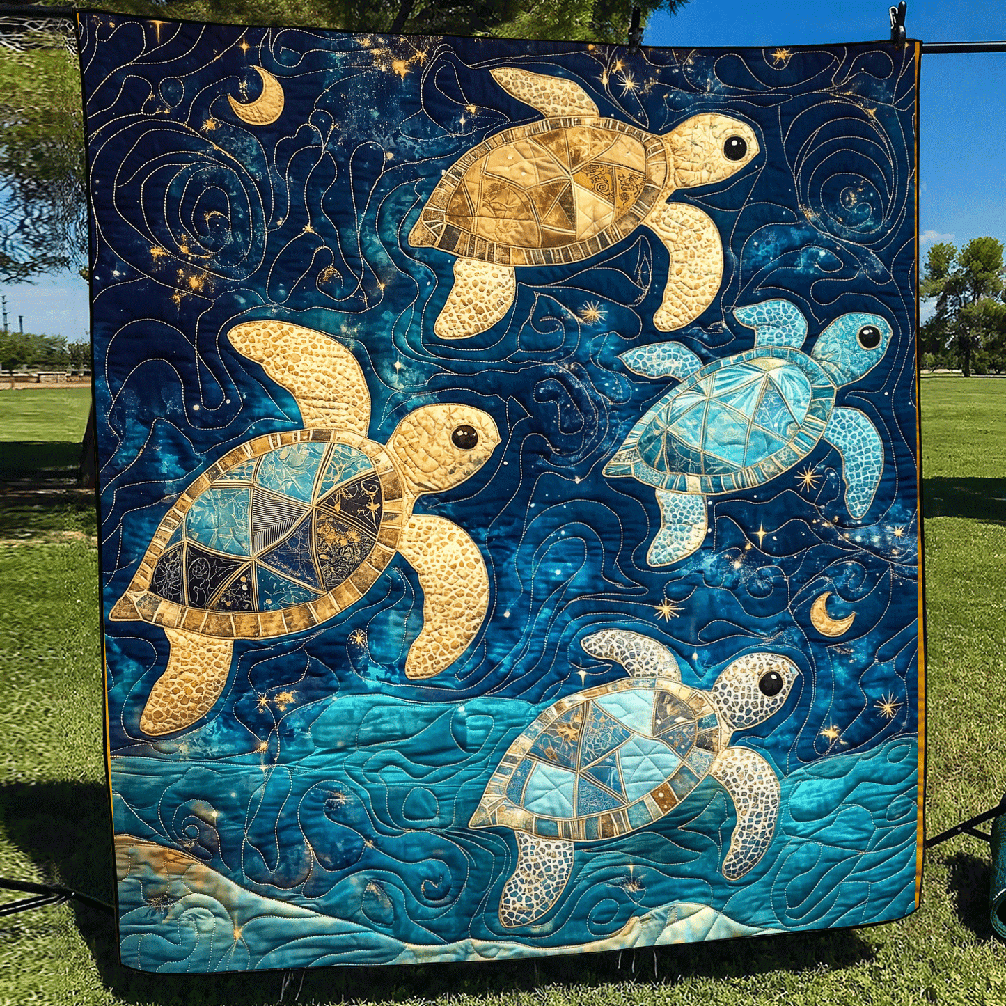 Turtle Stars Quilted Blanket - Throw (55" x 60")
