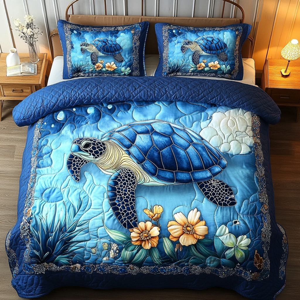 Turtle Tales 3-Piece Quilted Bedding Set - Single (59" x 70")