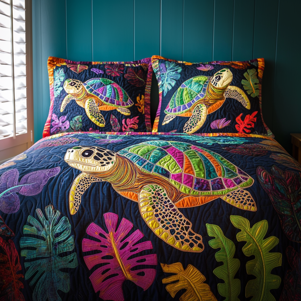 Turtle Tide 3-Piece Quilted Bedding Set - Single (59" x 70")