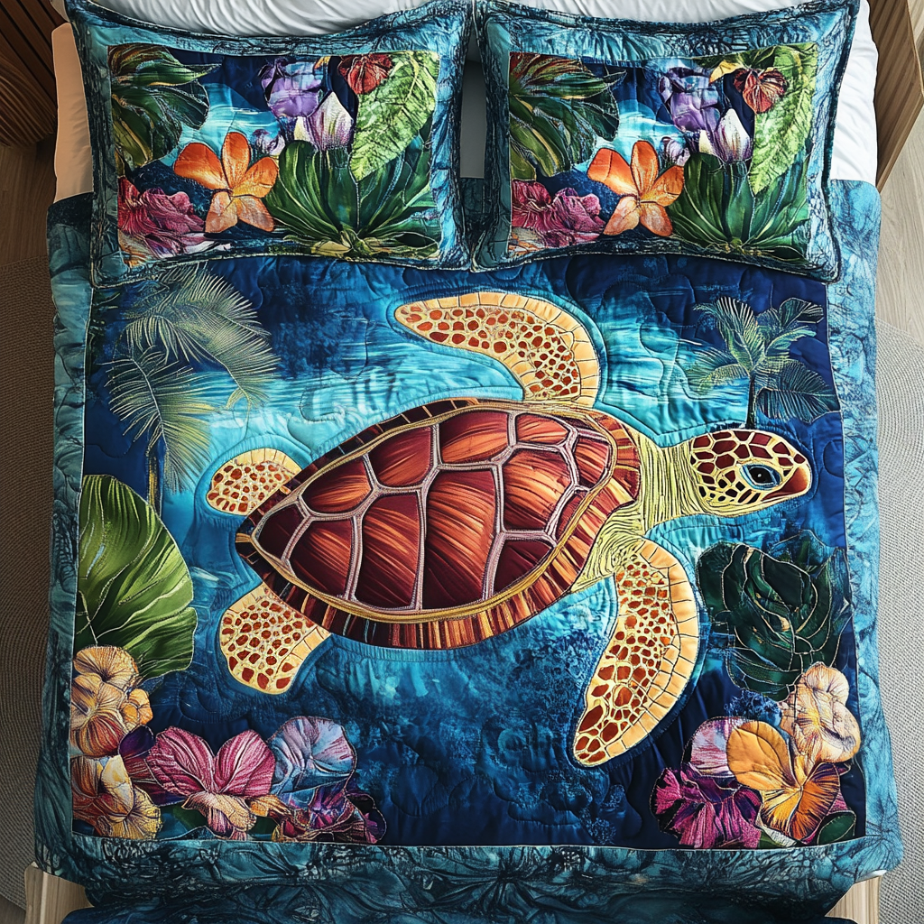 Turtle Tranquility 3-Piece Quilted Bedding Set - Single (59" x 70")