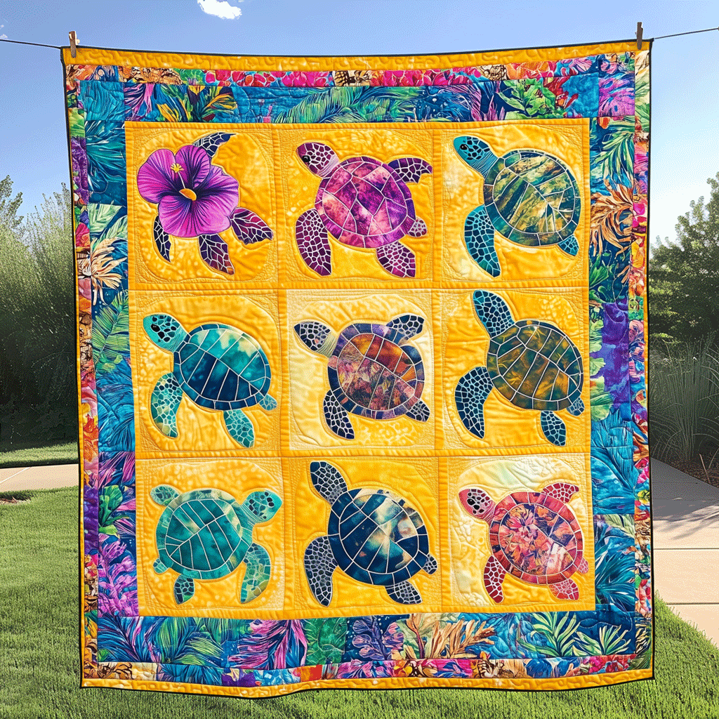 Turtle Tranquility Quilted Blanket - Throw (55" x 60")