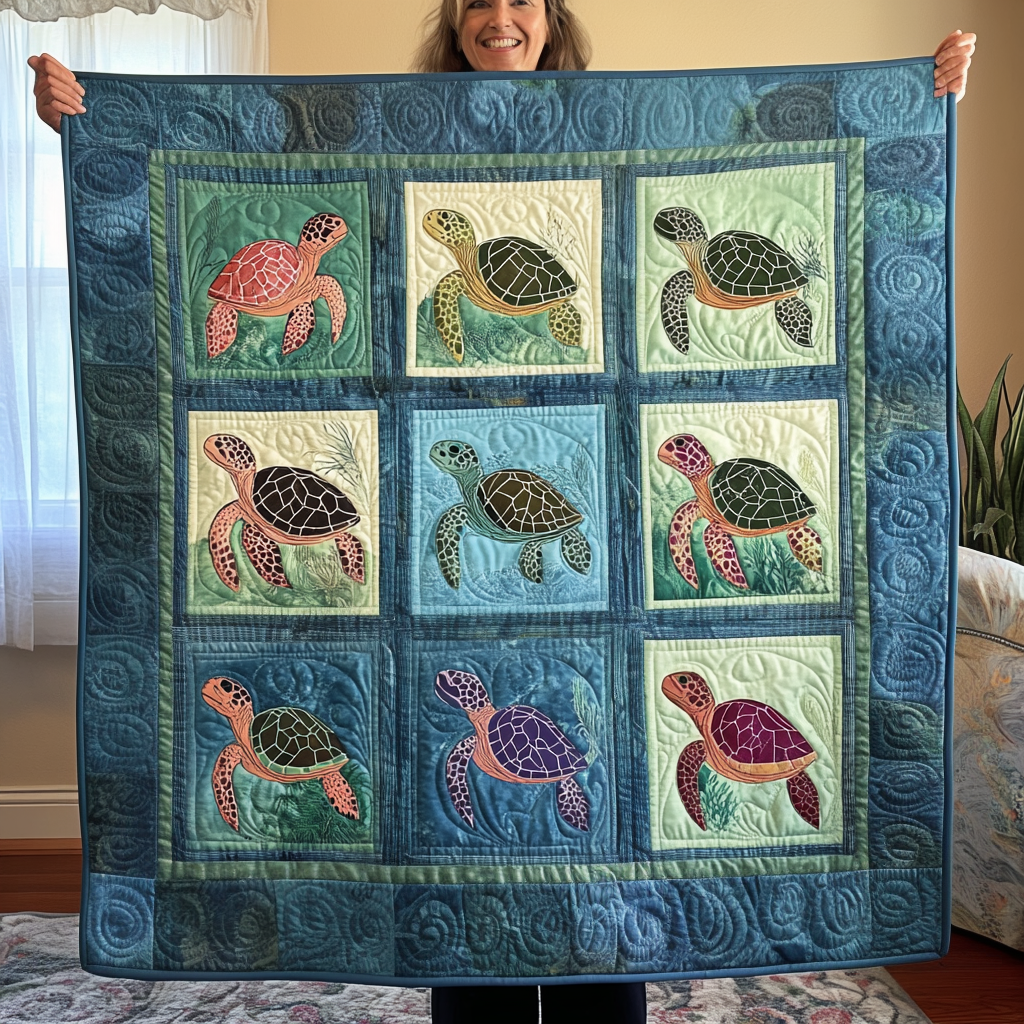 Turtle Tranquility Quilted Blanket - Throw (55" x 60")