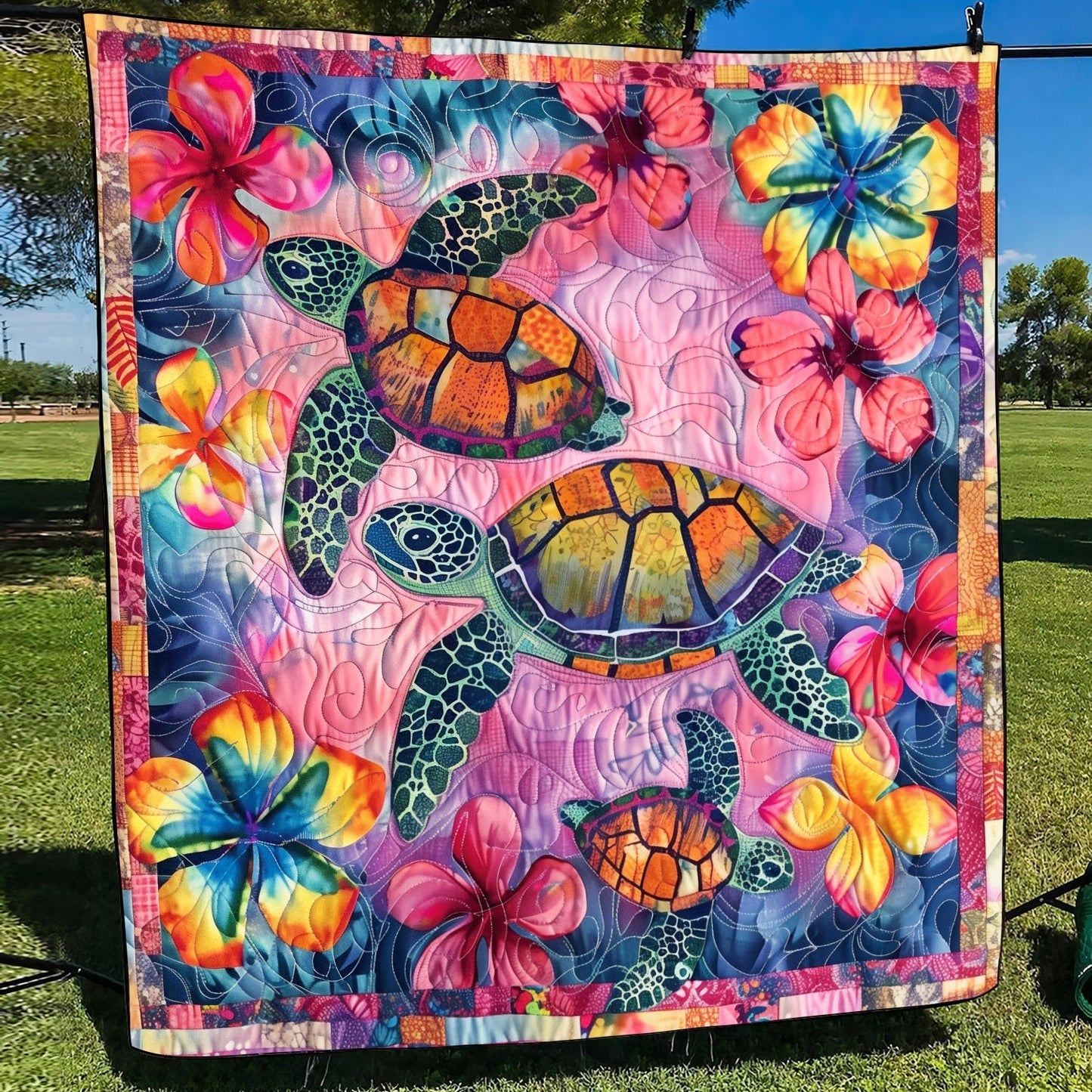 Turtle Tranquility Quilted Blanket - Throw (55" x 60")