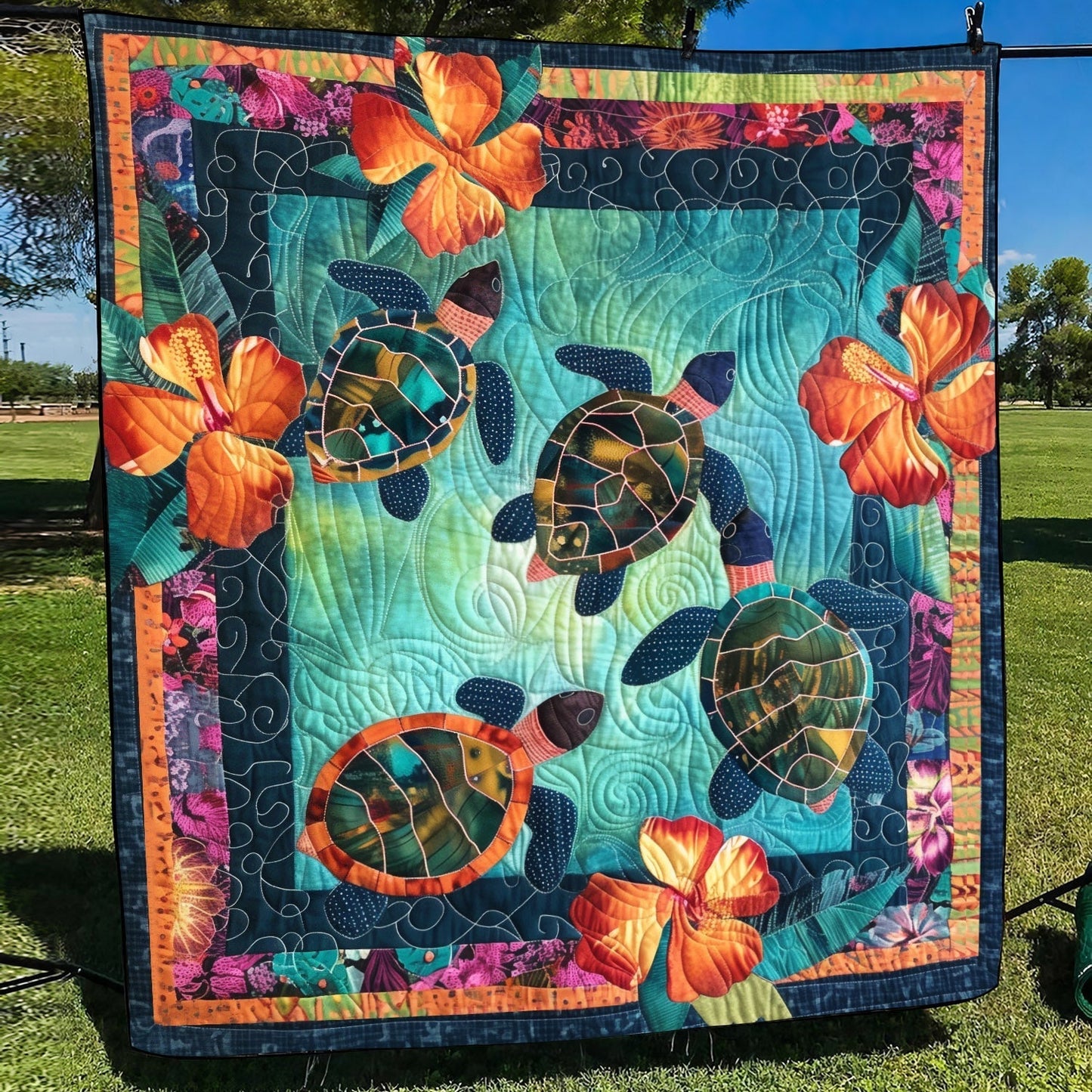 Turtle Trek Quilted Blanket - Throw (55" x 60")