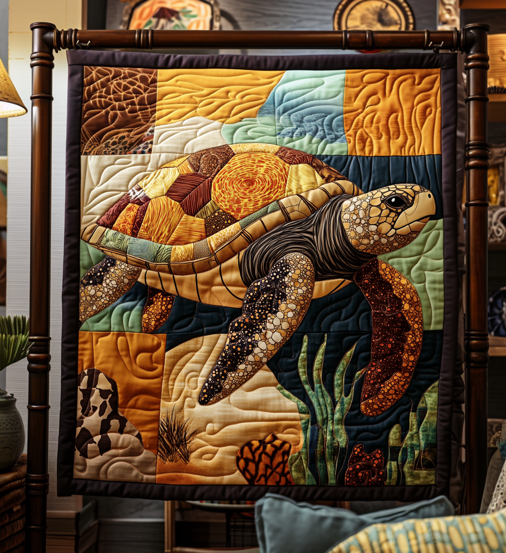 Turtle Tribal Swim Quilted Blanket - Throw (55" x 60")