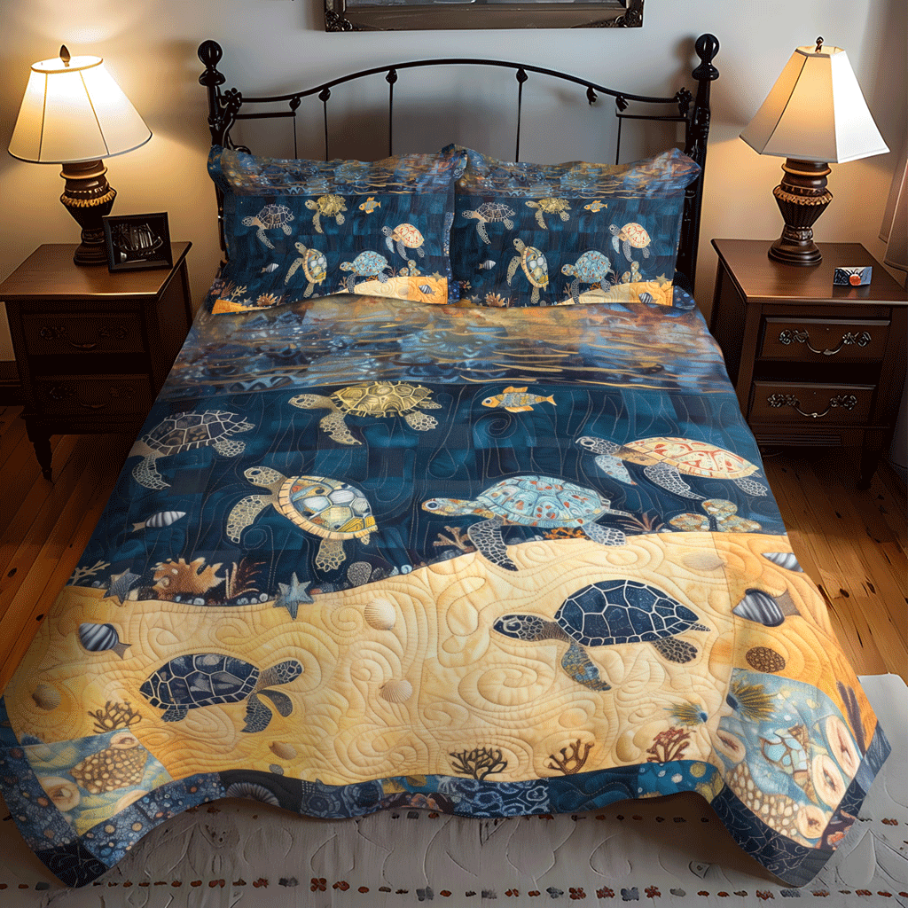 Turtley Night 3-Piece Quilted Bedding Set - Single (59" x 70")