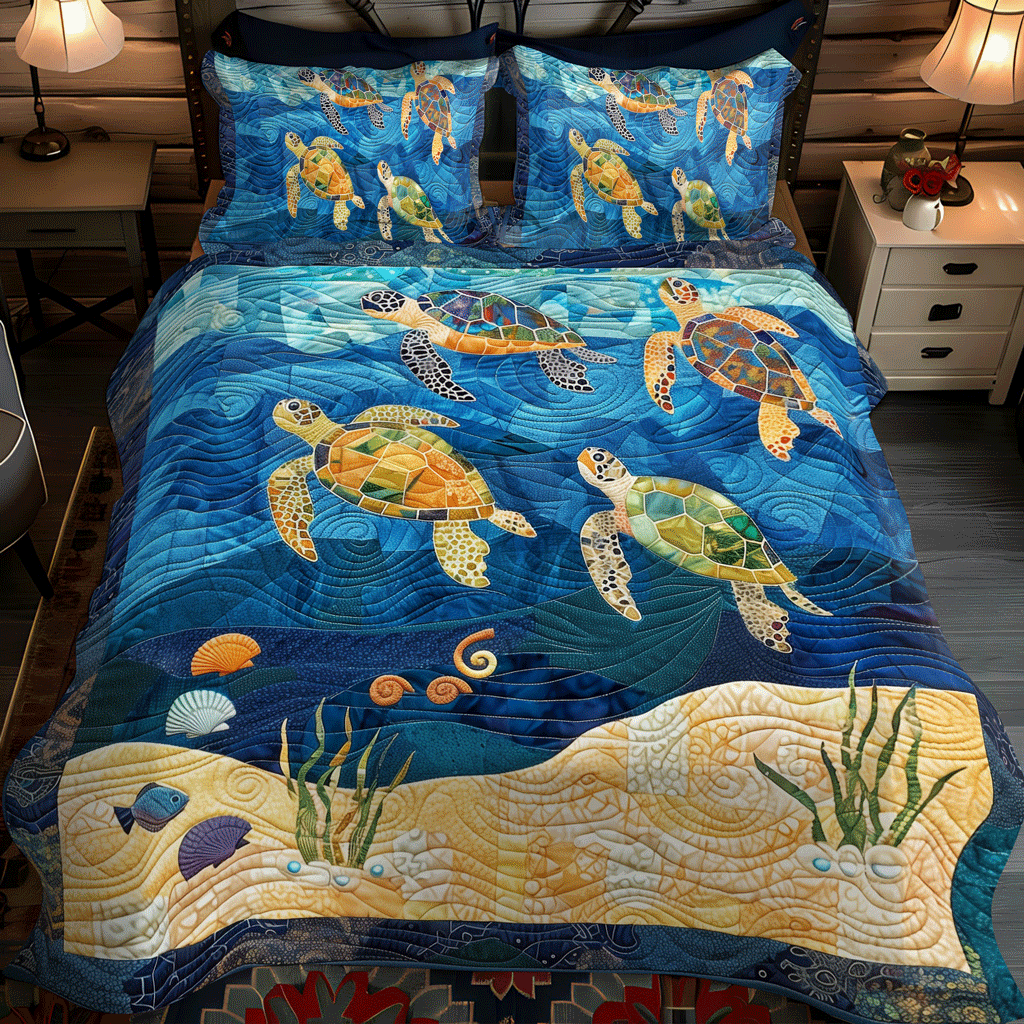 Turtley Mosaic 3-Piece Quilted Bedding Set - Single (59" x 70")