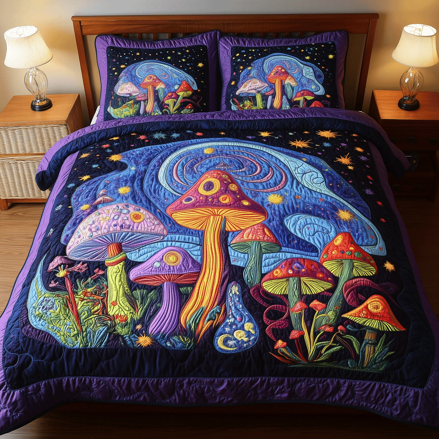 Twilight Mushroom Garden 3-Piece Quilted Bedding Set - Single (59" x 70")