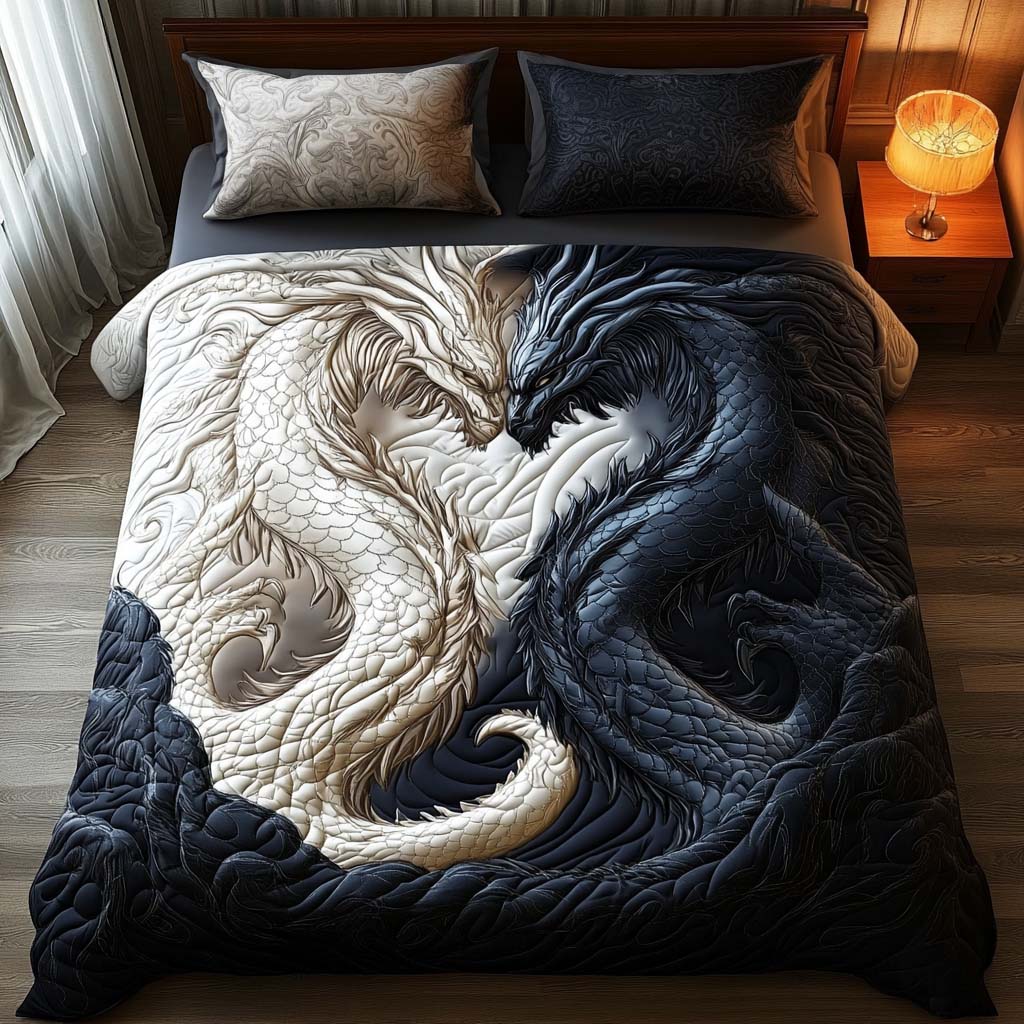 Twin Dragons 3-Piece Quilted Bedding Set - Single (59" x 70")