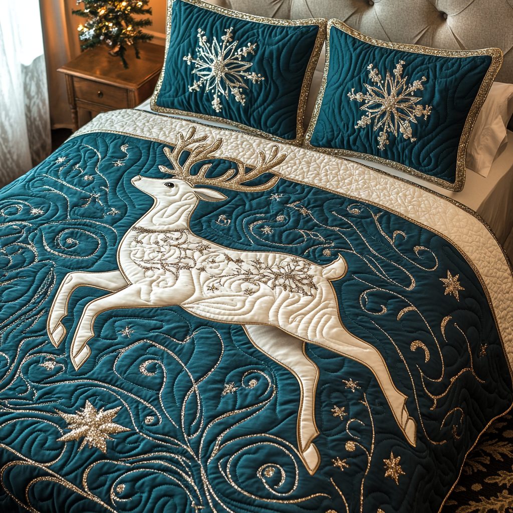 Twinkling Reindeer Nights 3-Piece Quilted Bedding Set - Single (59" x 70")