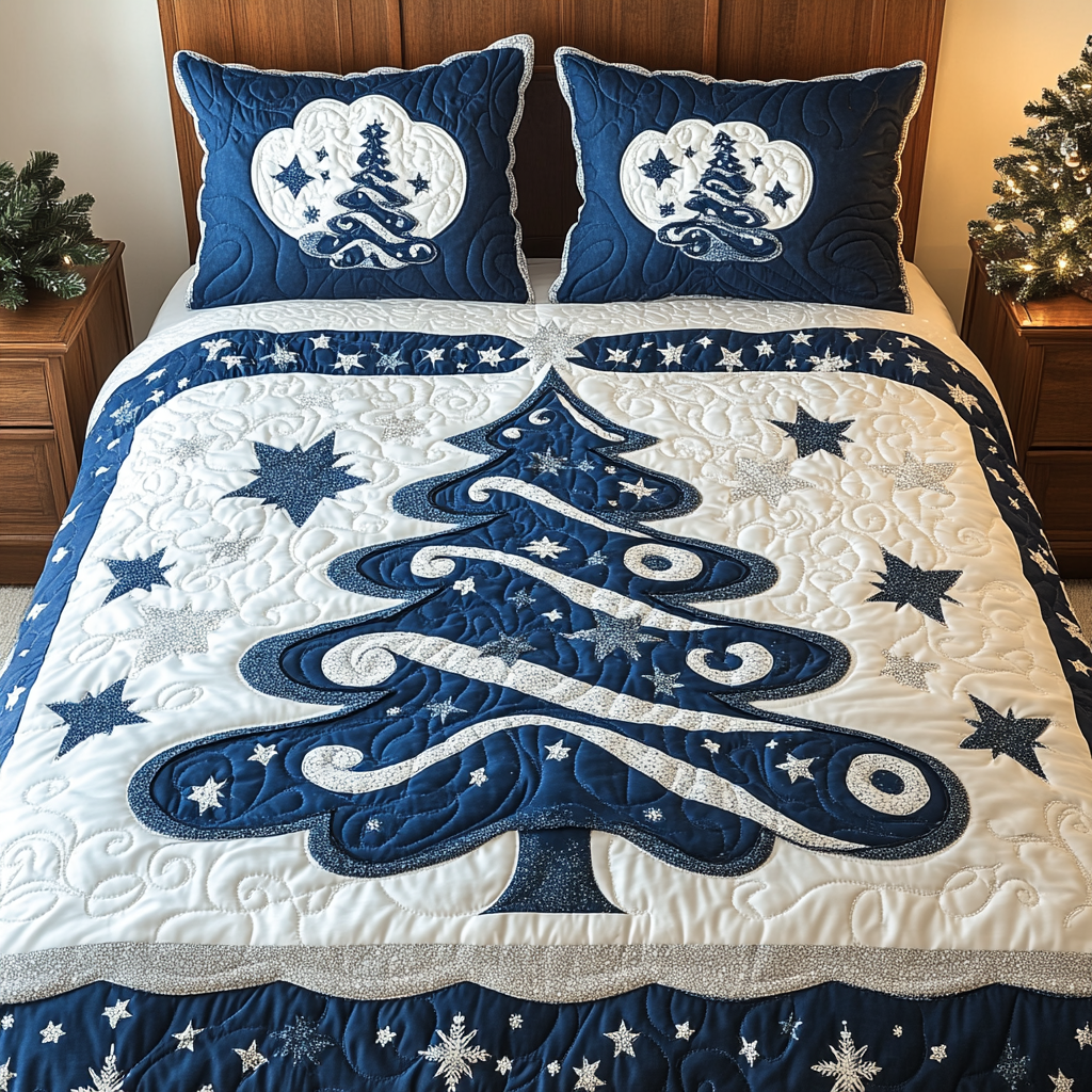 Twinkling Tree 3-Piece Quilted Bedding Set - Single (59" x 70")