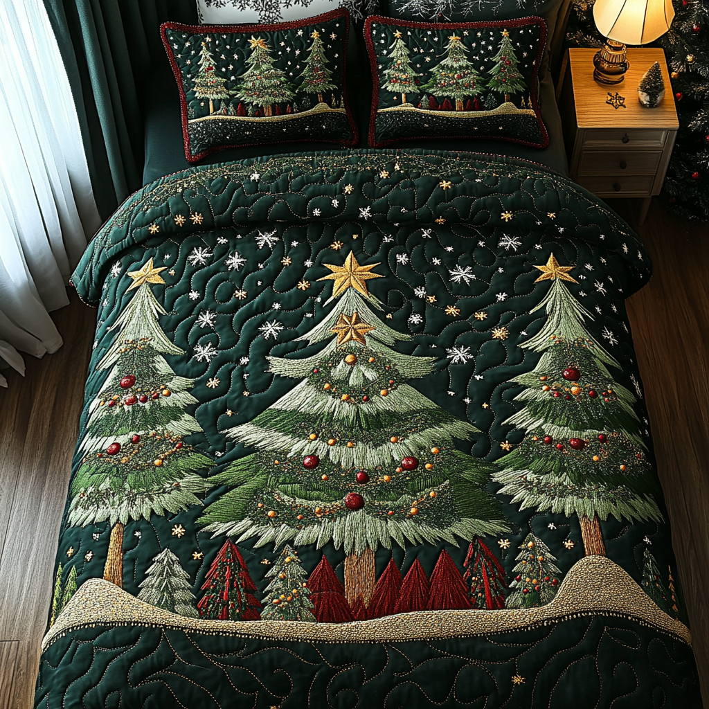 Twinkling Trees Quilted Bedding Set - Single (59" x 70")