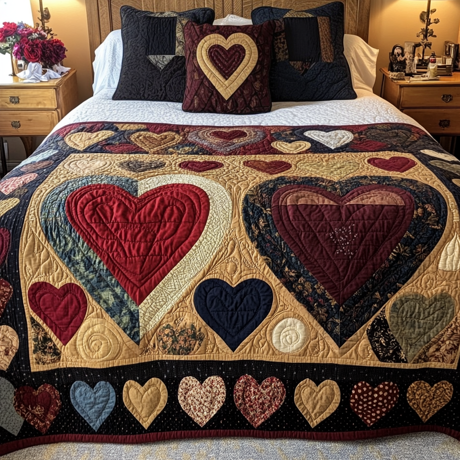 Two Hearts Embrace 3-Piece Quilted Bedding Set - Single (59" x 70")