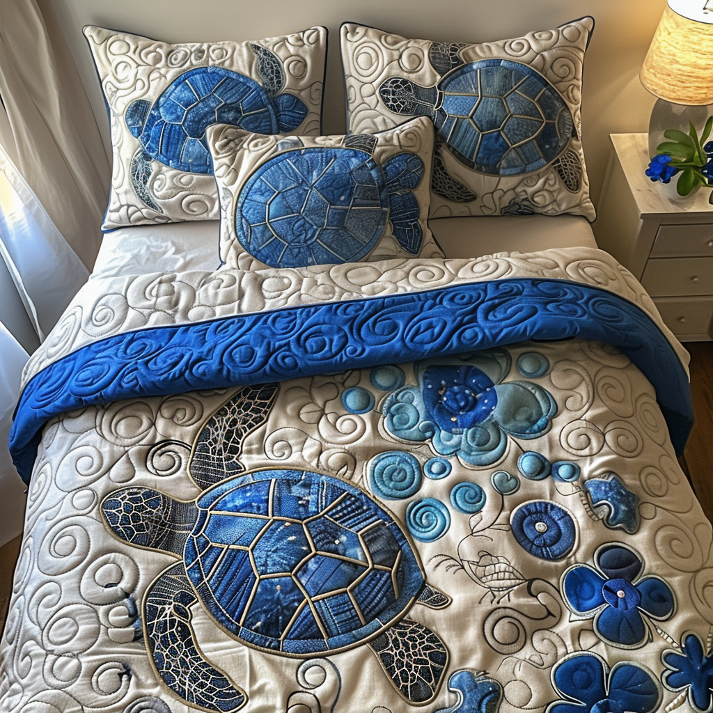 Undersea Turtle Quilted Bedding Set - Single (59" x 70")