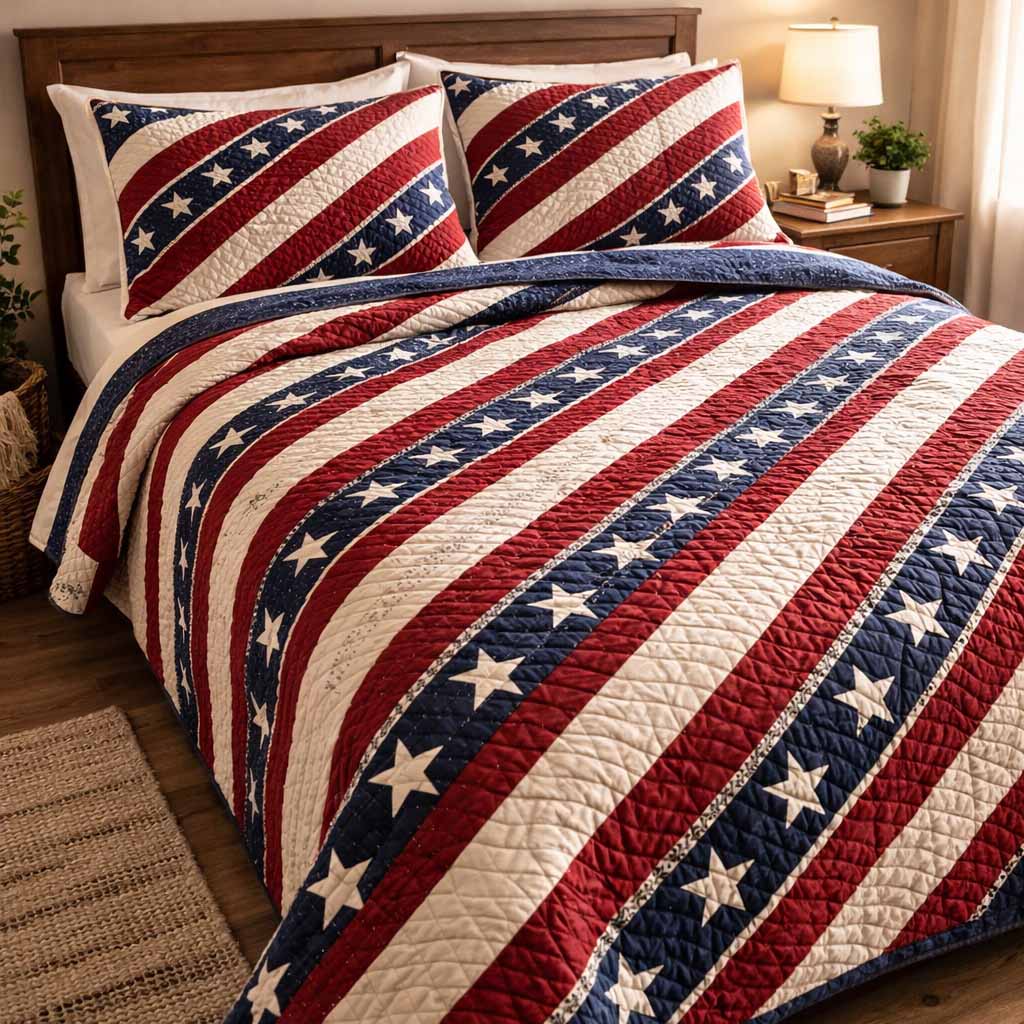 Union Lines 3-Piece Quilted Bedding Set - Single (59" x 70")