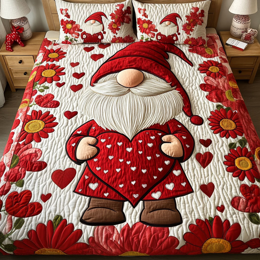 Valen Gnome Love 3-Piece Quilted Bedding Set - Single (59" x 70")