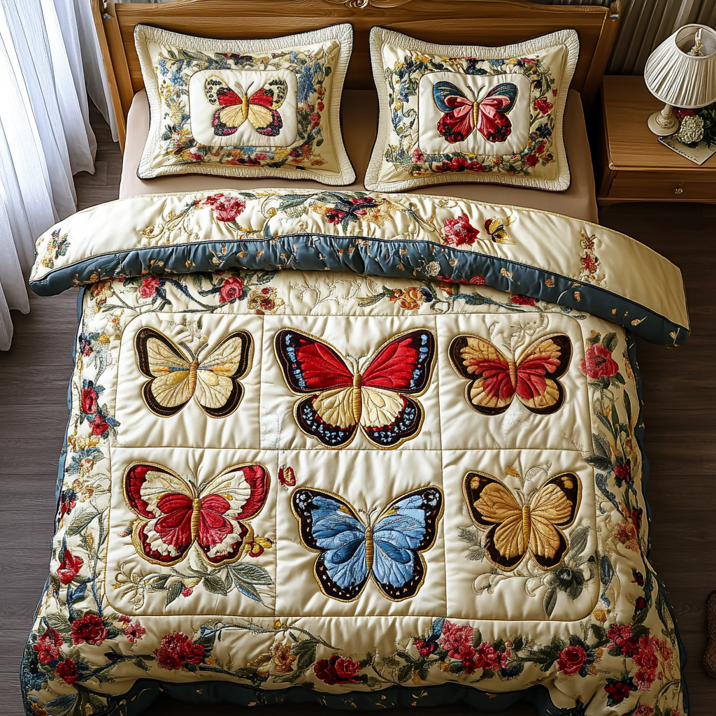 Velvet Wings Quilted Bedding Set - Single (59" x 70")