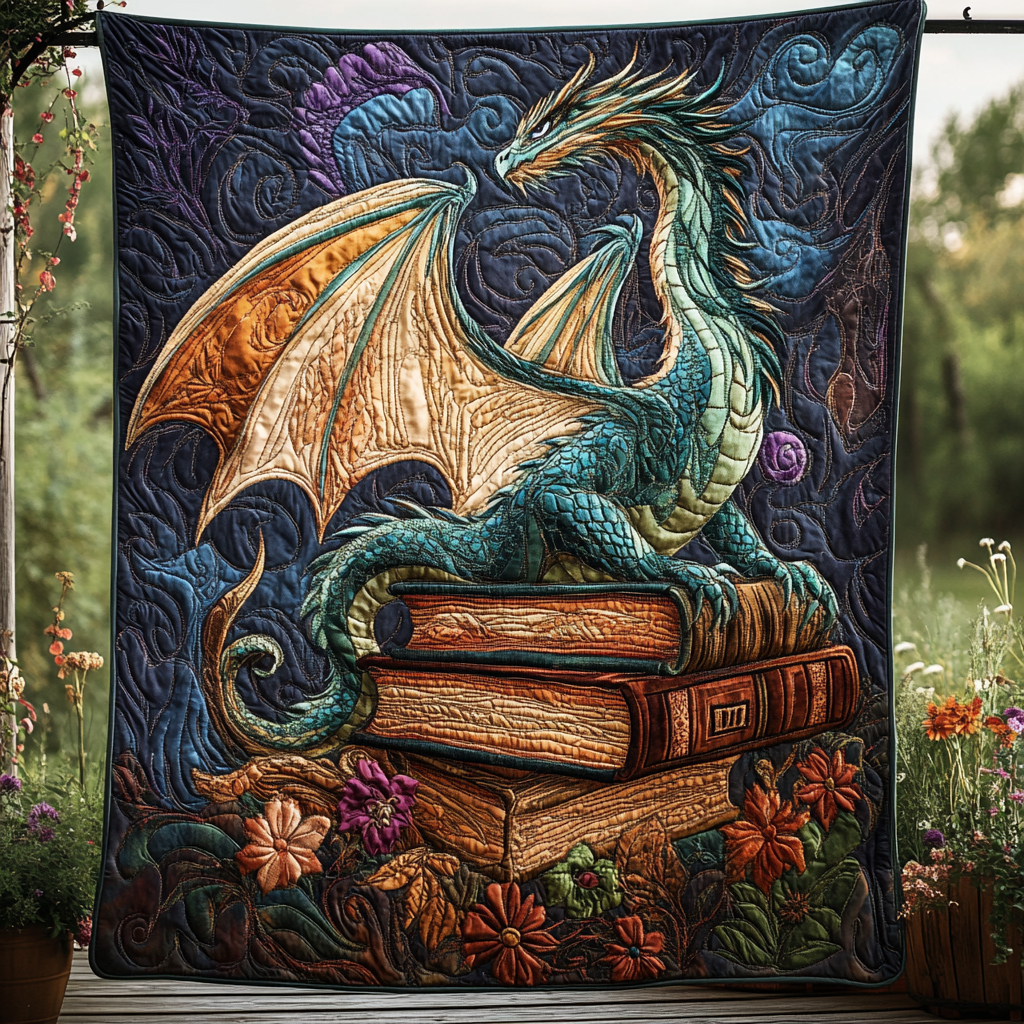 Verdant Dragonheart Quilted Blanket - Throw (55" x 60")