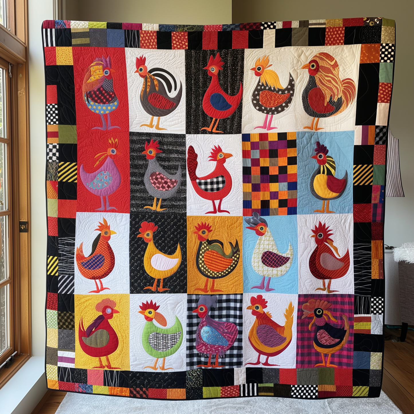 Vibrant Chicken Patch Quilted Blanket - Throw (55" x 60")