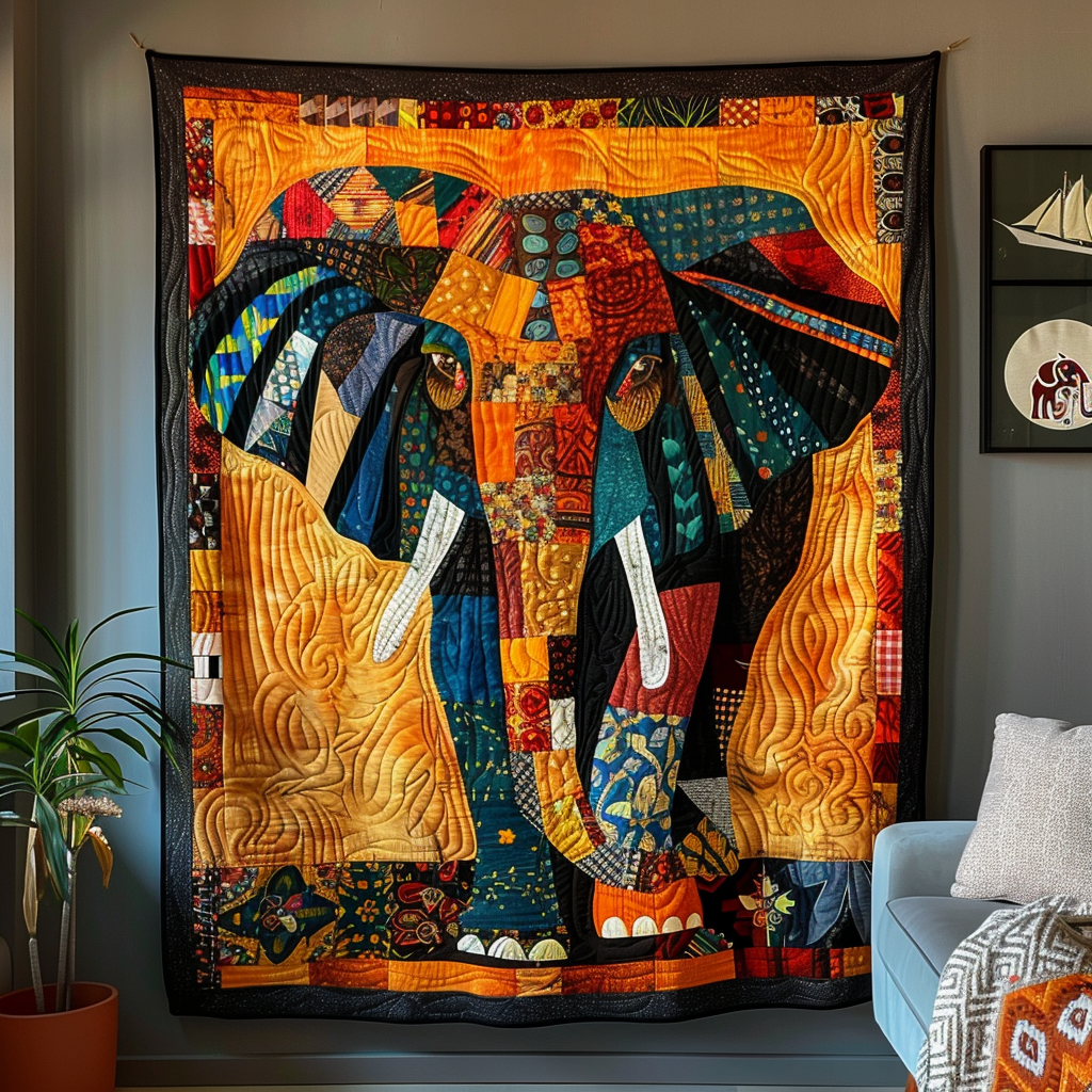 Vibrant Elephant Safari Quilted Blanket - Throw (55" x 60")