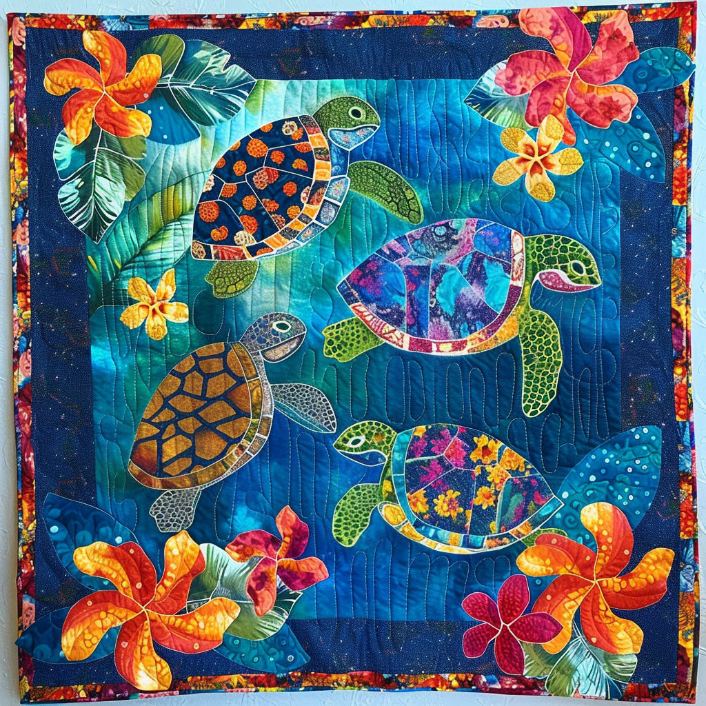 Vibrant Ocean Turtles Quilted Blanket - Throw (55" x 60")