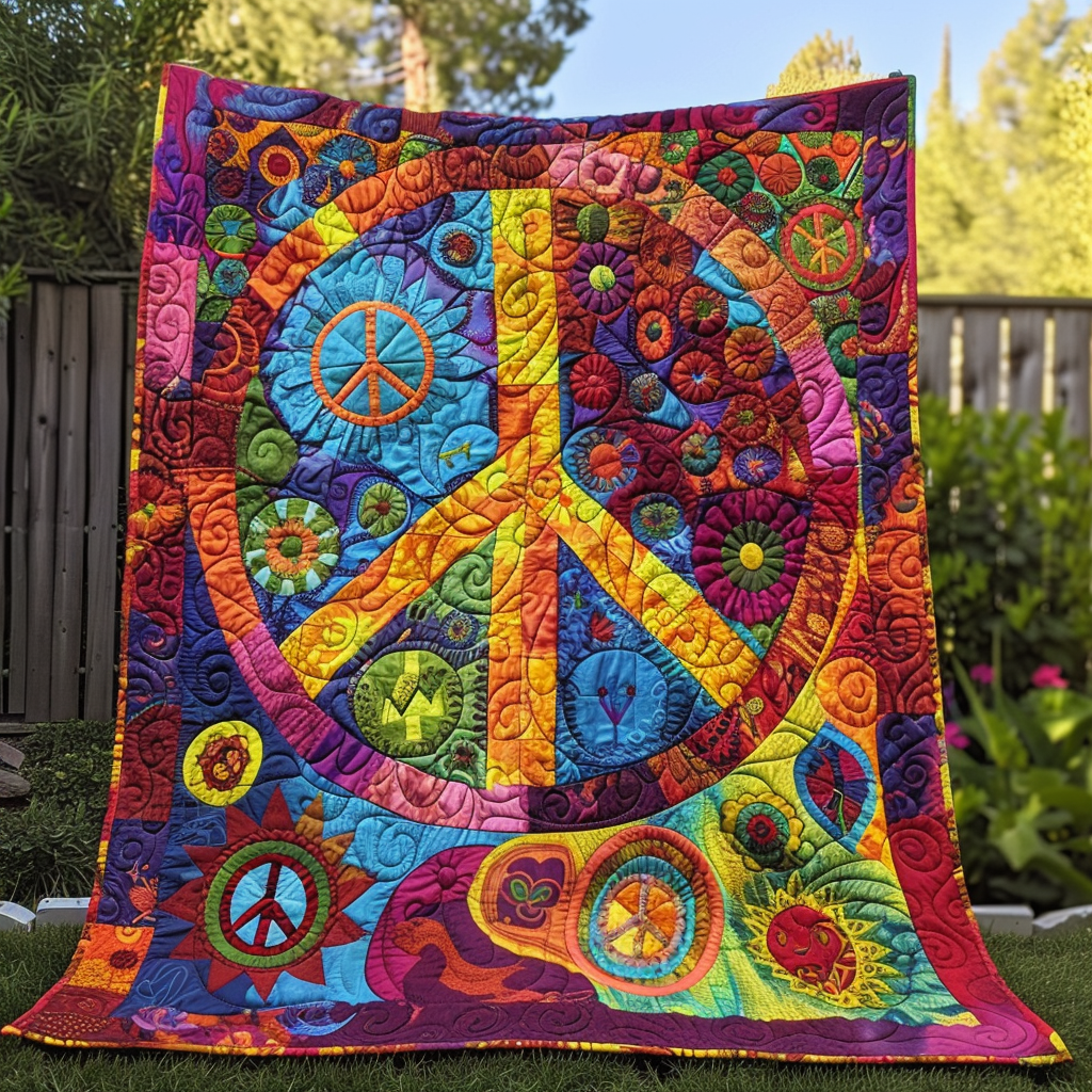 Vibrant Peace Sign Quilted Blanket - Throw (55" x 60")