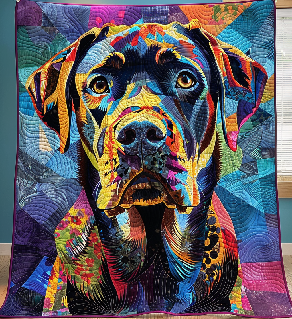Vibrant Black Lab Dreams Quilted Blanket - Throw (55" x 60")