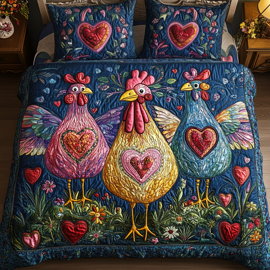 Vibrant Coop 3-Piece Quilted Bedding Set - Single (59" x 70")