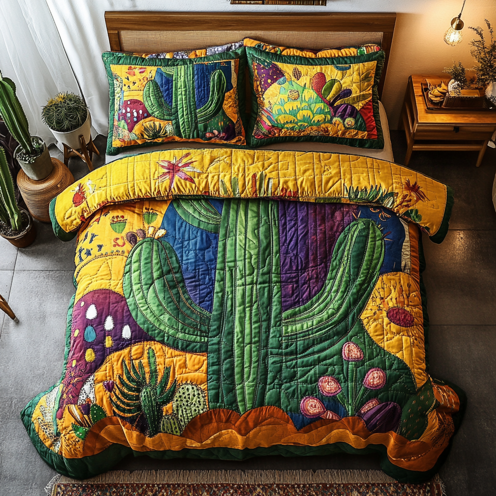 Vibrant Desert Patchwork 3-Piece Quilted Bedding Set - Single (59" x 70")