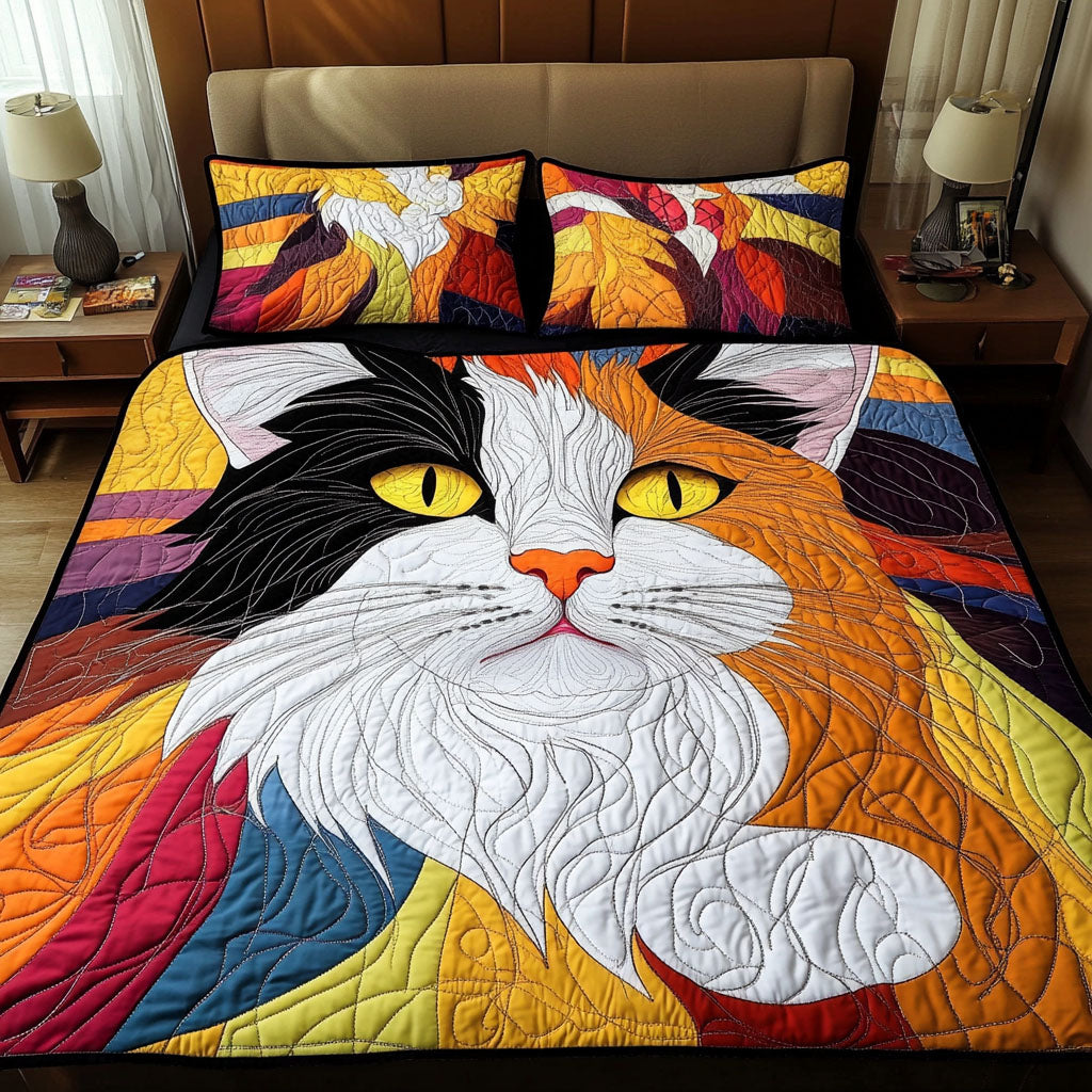 Vibrant Feline Essence 3-Piece Quilted Bedding Set - Single (59" x 70")