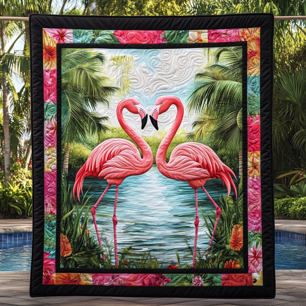 Vibrant Flamingo Tropics Quilted Blanket - Throw (55" x 60")