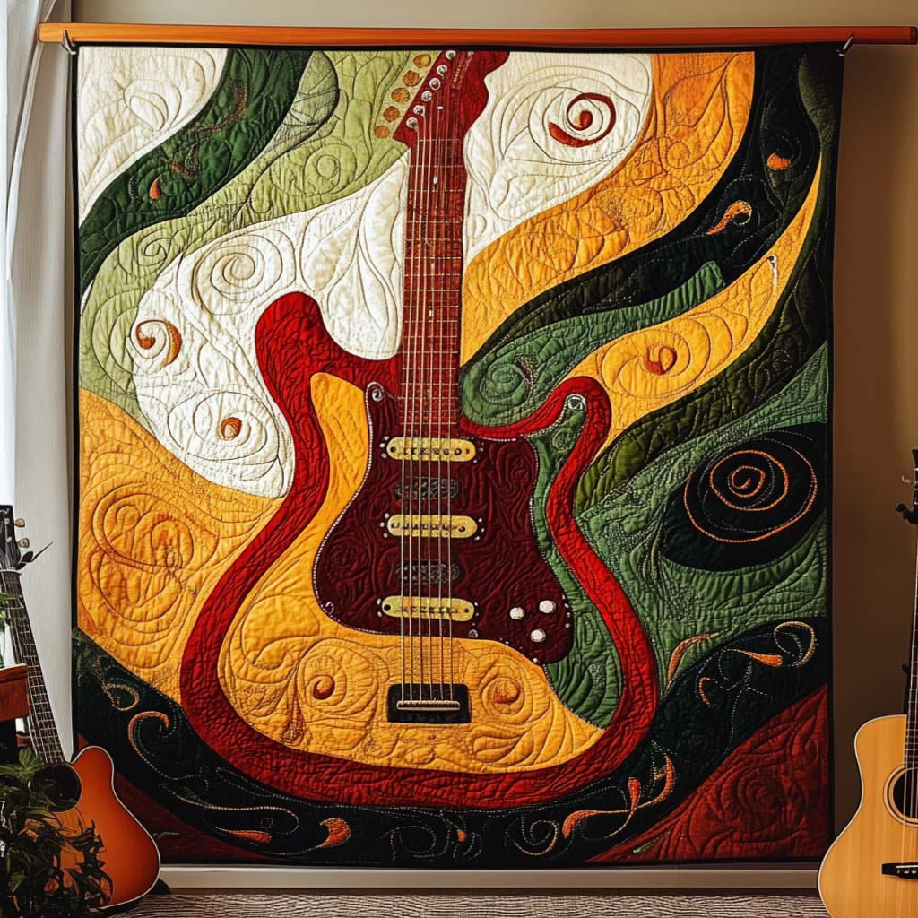 Vibrant Guitar Flame Quilted Blanket - Throw (55" x 60")