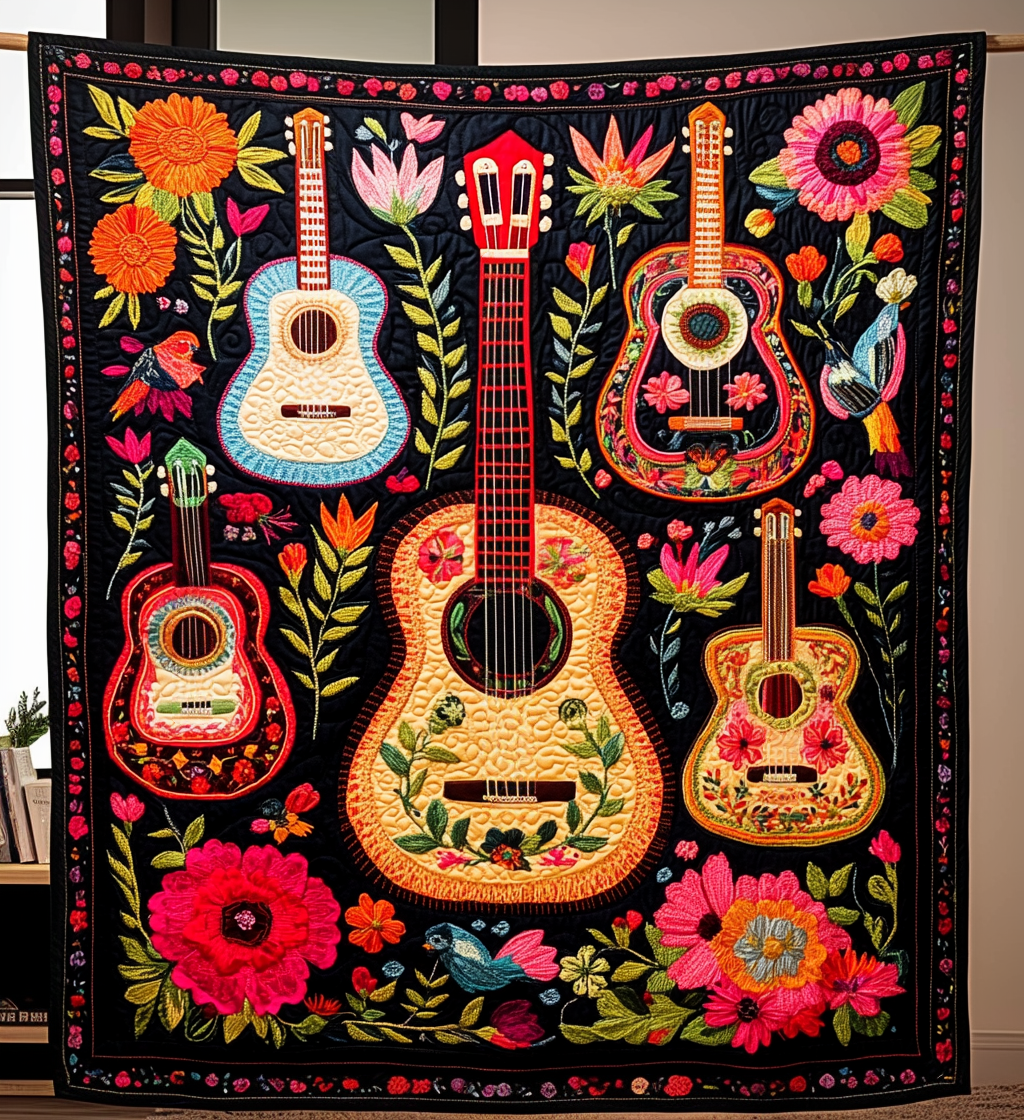 Vibrant Guitar Harmony Art Quilt Hanging - Baby (30" x 40")
