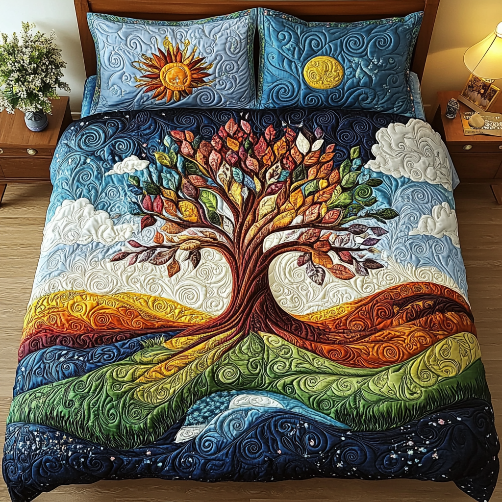 Vibrant Life Tree 3-Piece Quilted Bedding Set - Single (59" x 70")
