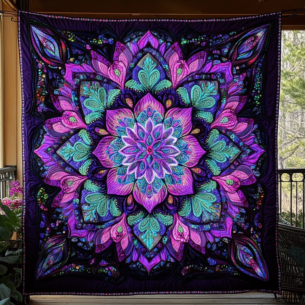 Vibrant Lotus Dream Quilted Blanket - Throw (55" x 60")