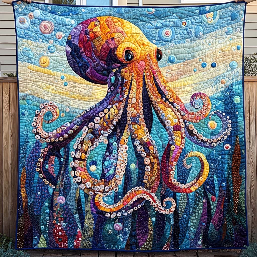 Vibrant Octopus Quilted Blanket - Throw (55" x 60")