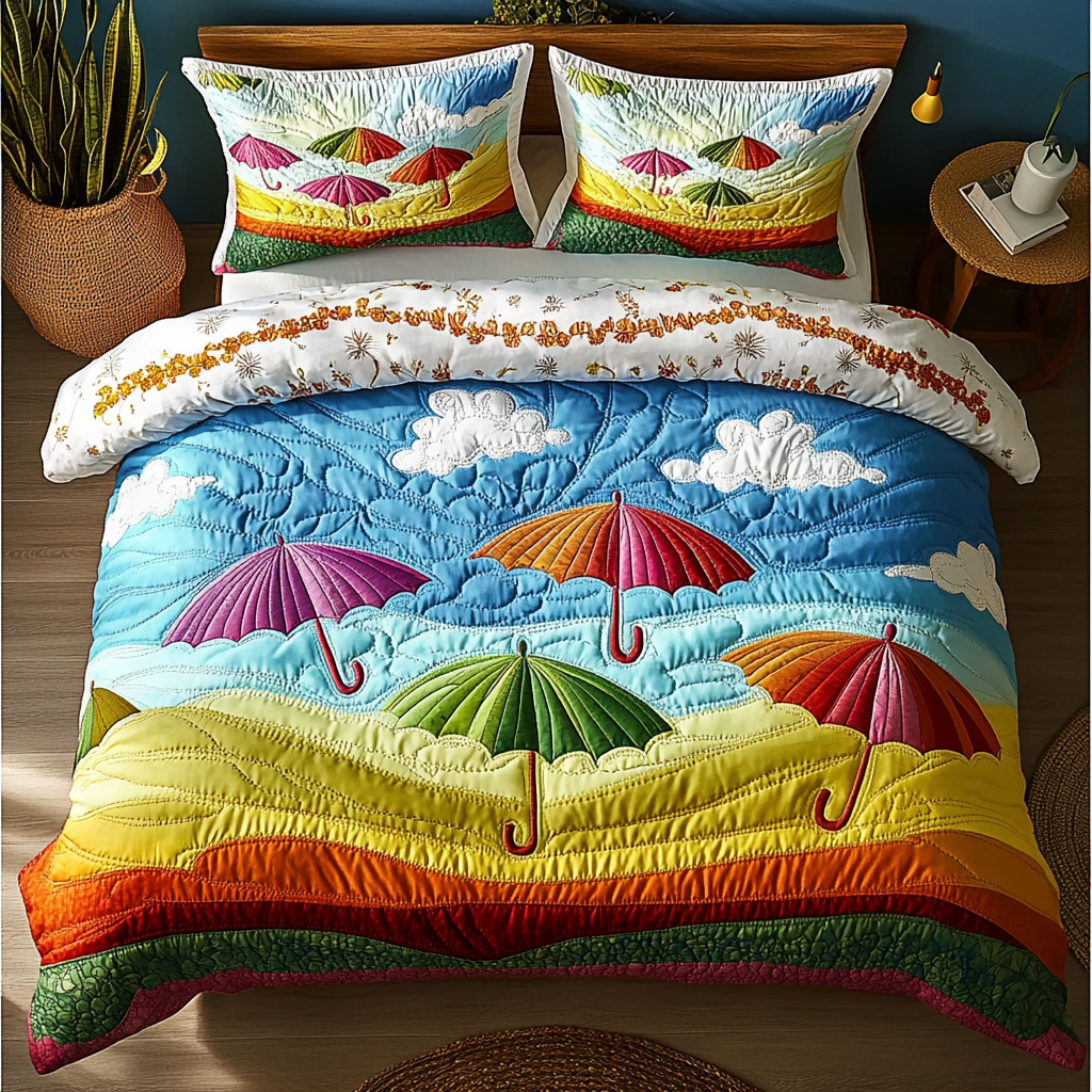 Vibrant Parasol 3-Piece Quilted Bedding Set - Single (59" x 70")