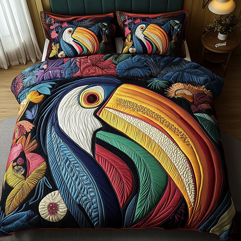 Vibrant Perch 3-Piece Quilted Bedding Set - Single (59" x 70")