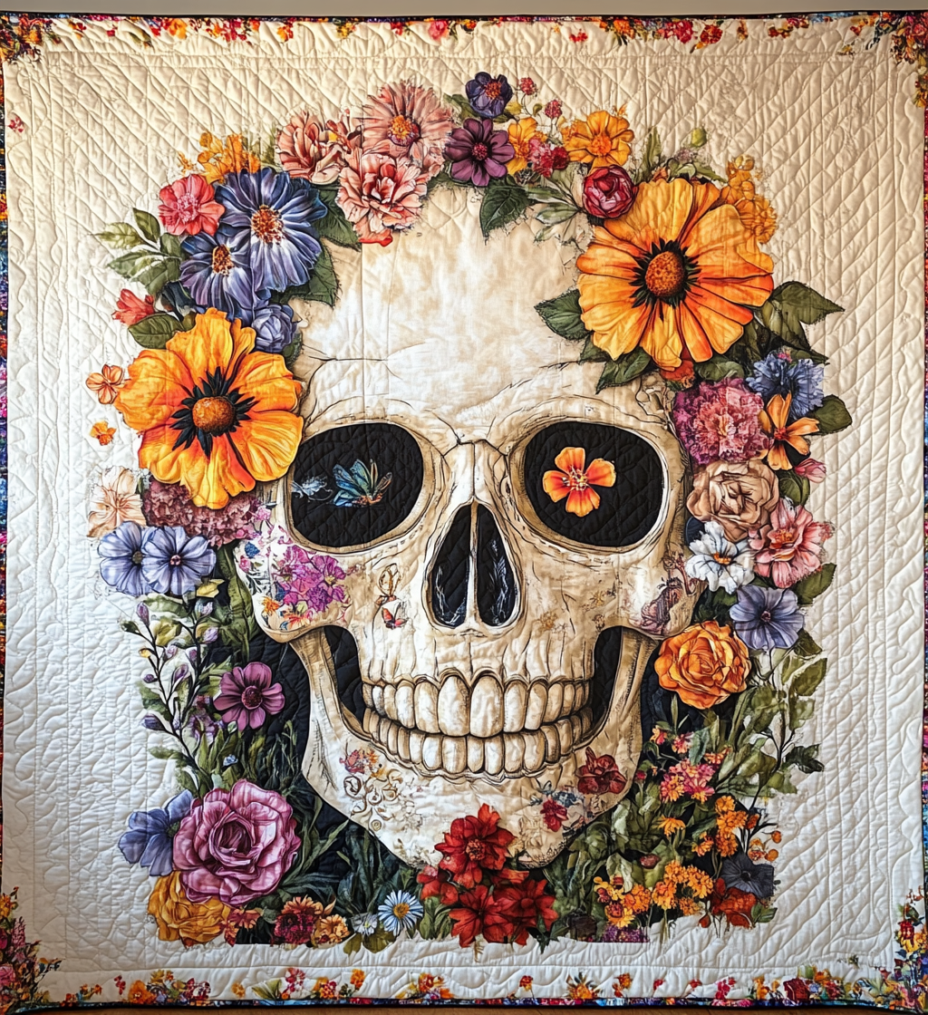 Vibrant Skull Quilted Blanket - Throw (55" x 60")