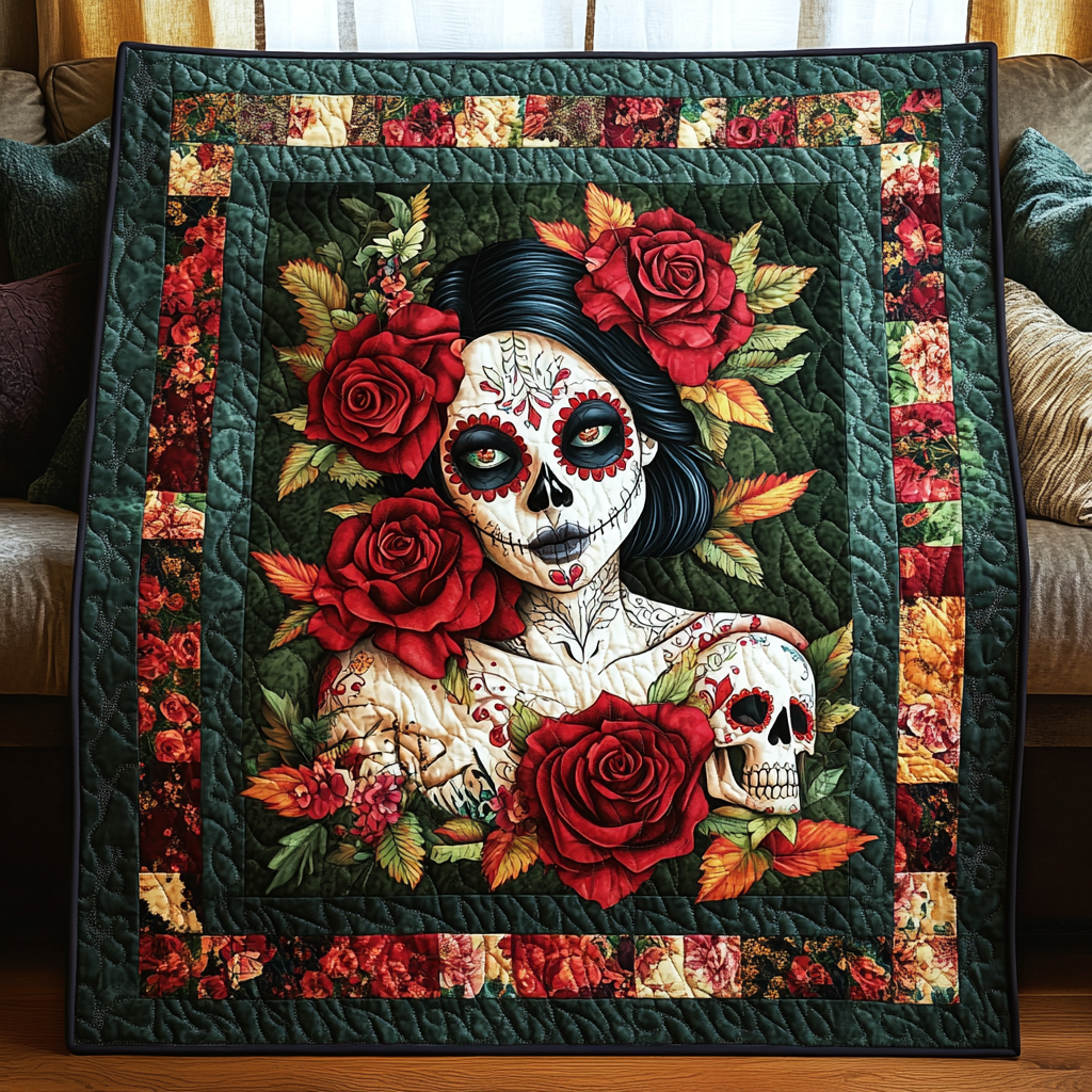 Vibrant Skull Tribute Quilted Blanket - Throw (55" x 60")