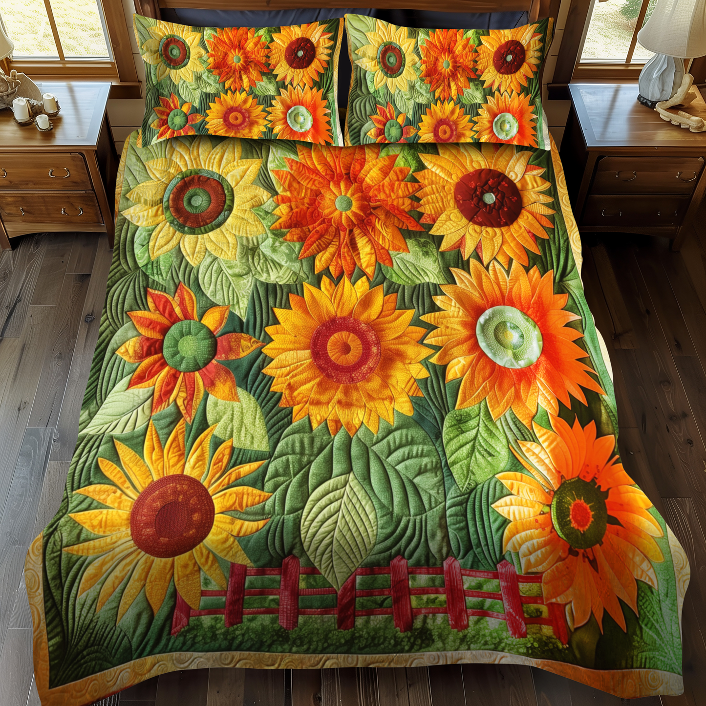 Vibrant Sunflowers 3-Piece Quilted Bedding Set - Single (59" x 70")