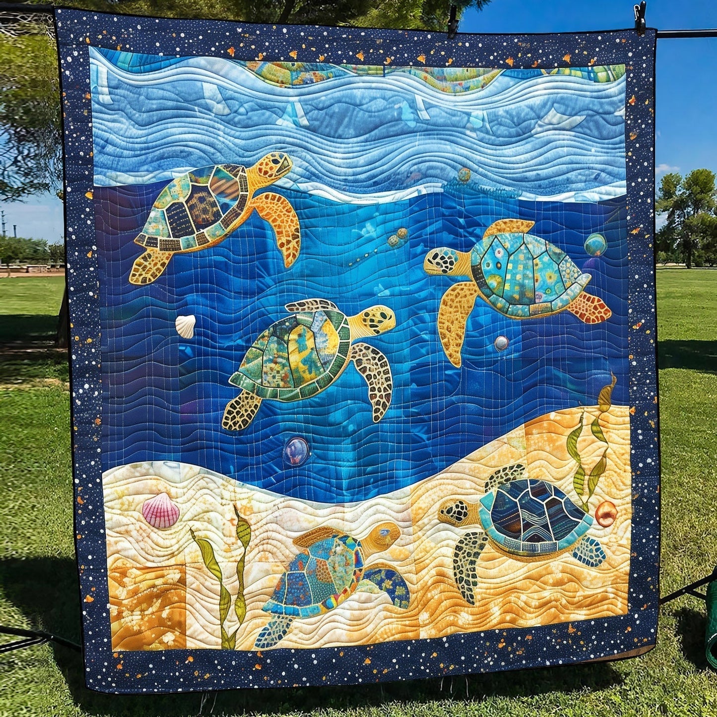 Vibrant Turtle Voyage Quilted Blanket - Throw (55" x 60")