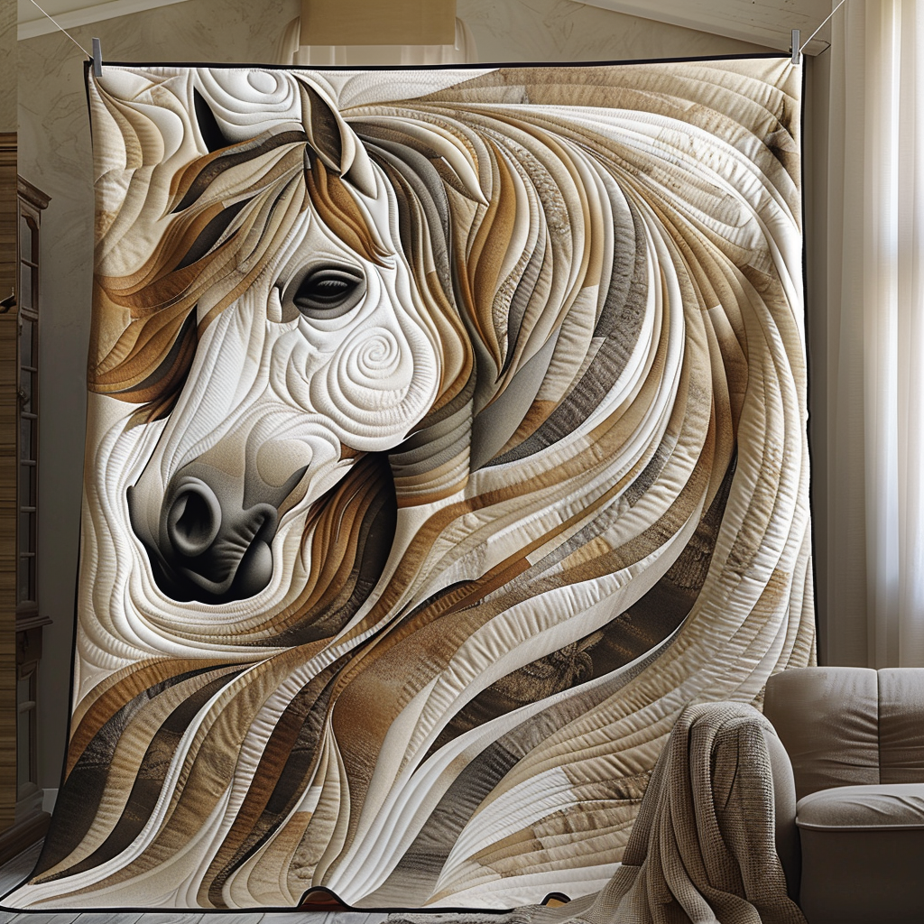 Vibrant White Horse Quilted Blanket - Throw (55" x 60")