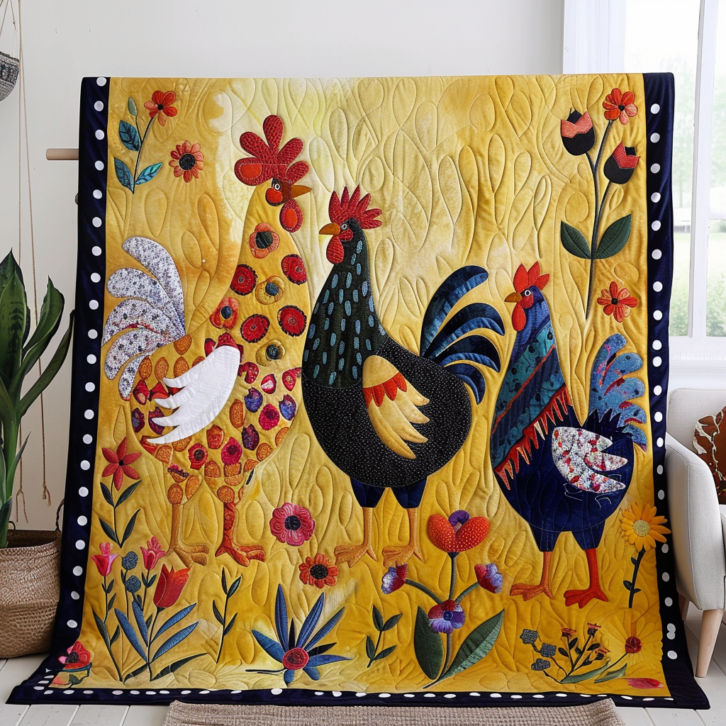 Village Rooster Quilted Blanket - Throw (55" x 60")