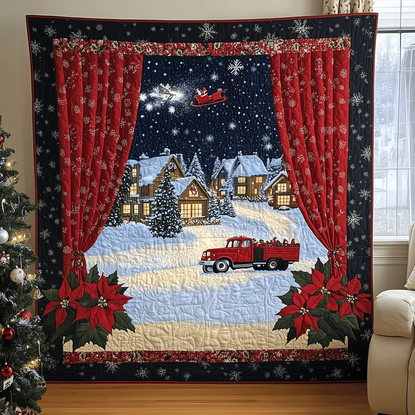 Village Christmas Eve Quilted Blanket - Throw (55" x 60")