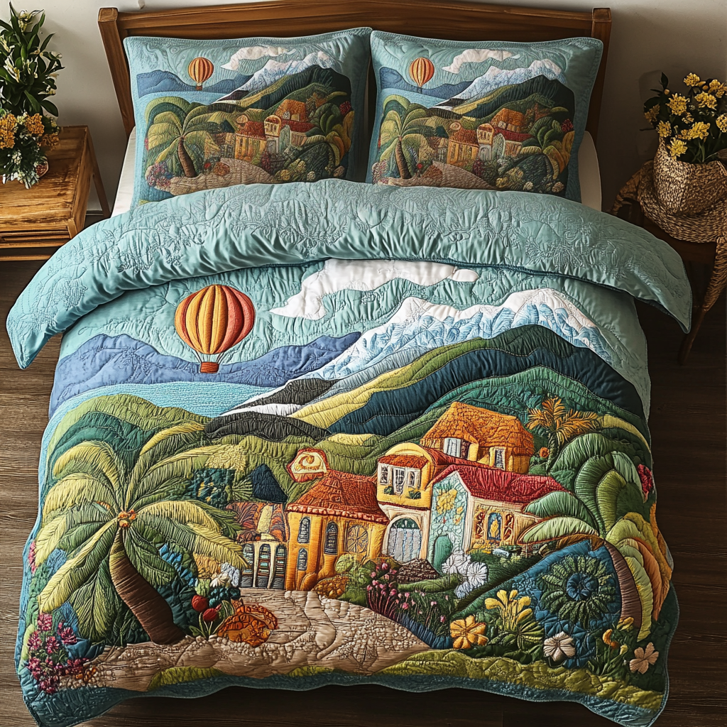 Village Escape 3-Piece Quilted Bedding Set - Single (59" x 70")