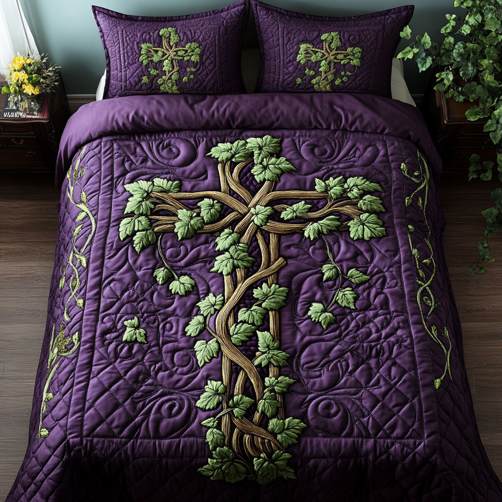 Vine Cross 3-Piece Quilted Bedding Set - Single (59" x 70")