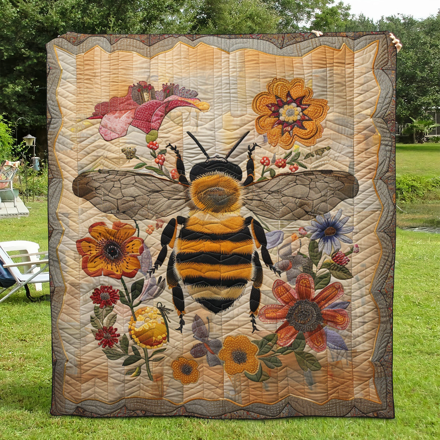 Vintage Bee Quilted Blanket - Throw (55" x 60")