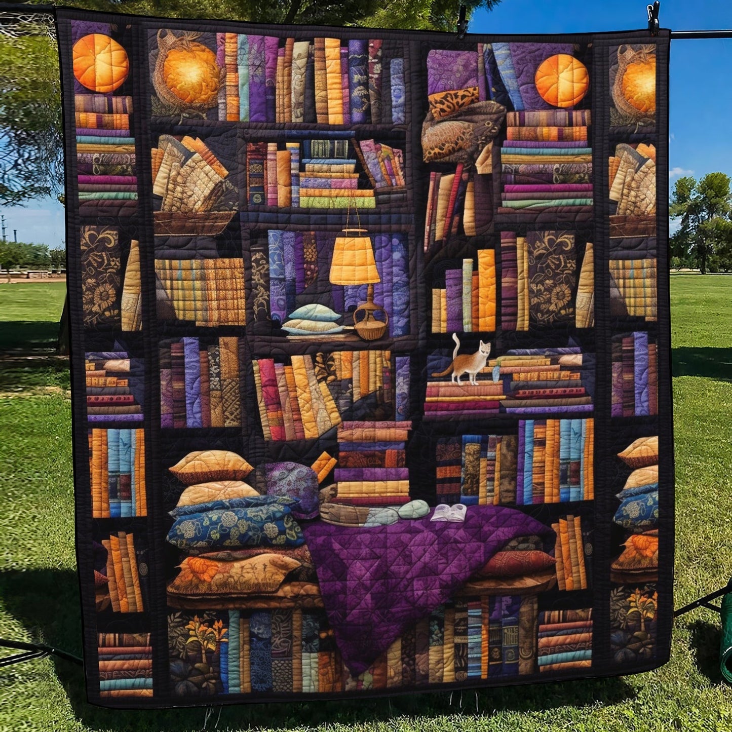 Vintage Bookshelf Quilted Blanket - Throw (55" x 60")