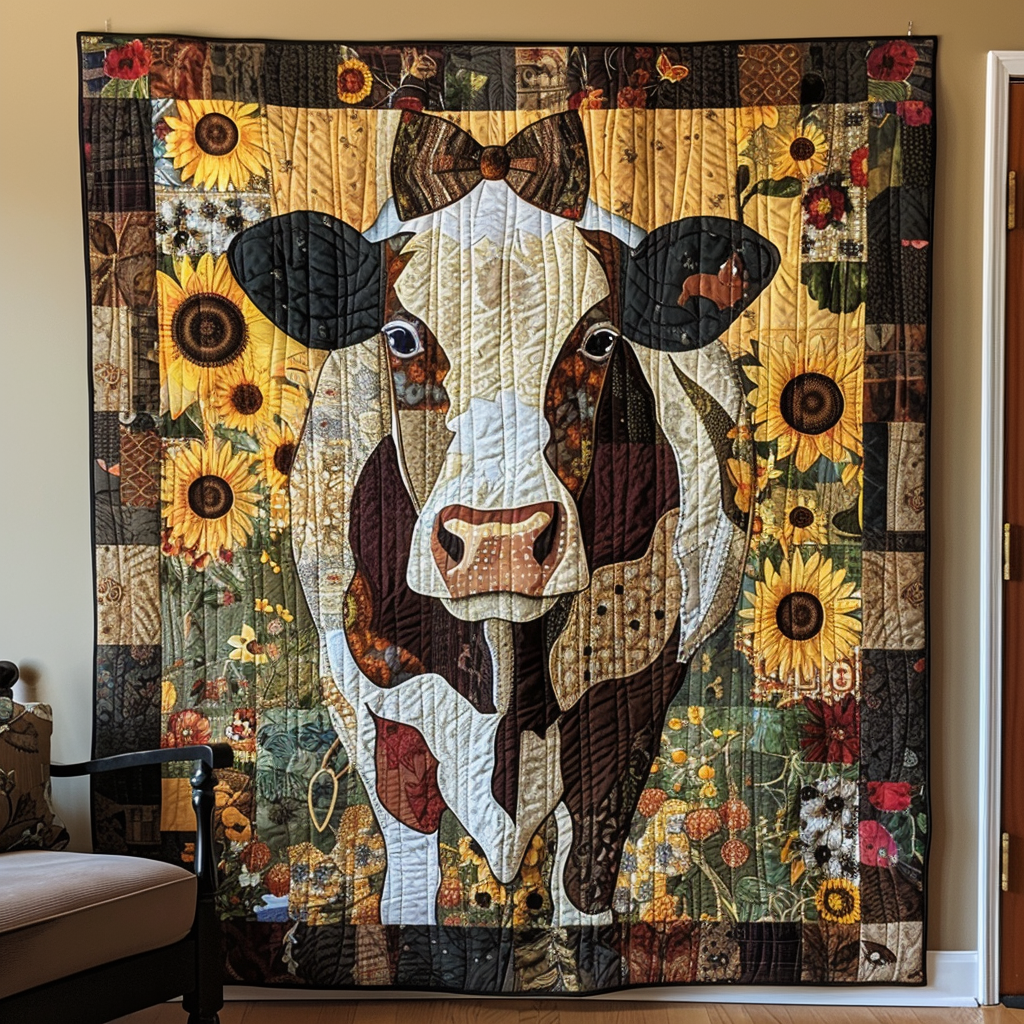 Vintage Bowtie Cow Quilted Blanket - Throw (55" x 60")